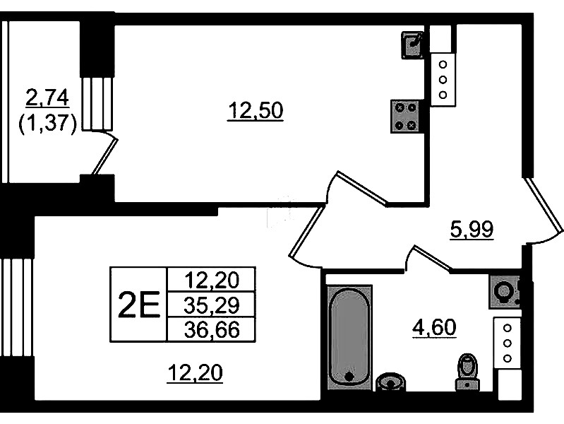 1-комнатная квартира 36.66 м², 2/23 эт., ЖК «Живи! В Рыбацком»